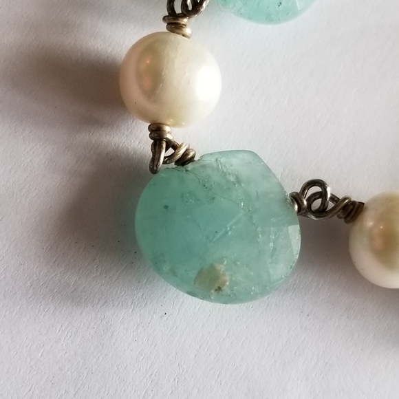 Chalcedony and pearl bracelet .925 sterling silver real mint sea white bead - Picture 14 of 16